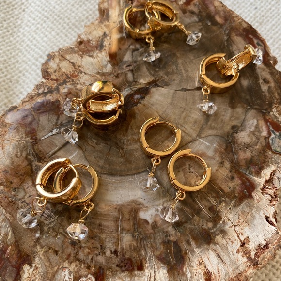 18k Gold Filled Herkimer Diamond Huggies - Picture 7 of 10